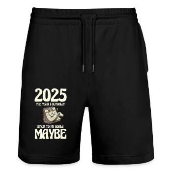 2025 The Year I Stick to My Goals - Stanley/Stella Trainer Unisex Organic Jogging Shorts - black - Front - Nik (191cm) & Marisol (170cm)