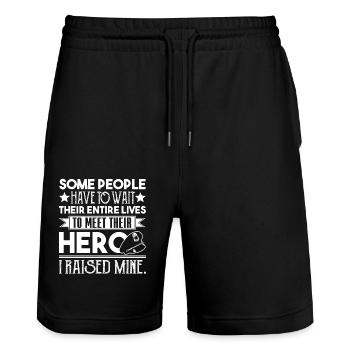 Police Proud Police Parent - Stanley/Stella Trainer Unisex Organic Jogging Shorts - black - Front - Nik (191cm) & Marisol (170cm)