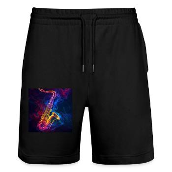 Saxophon - Stanley/Stella Unisex Bio Joggingshorts Trainer  - Schwarz - Vorne - Nik (191cm) & Marisol (170cm)