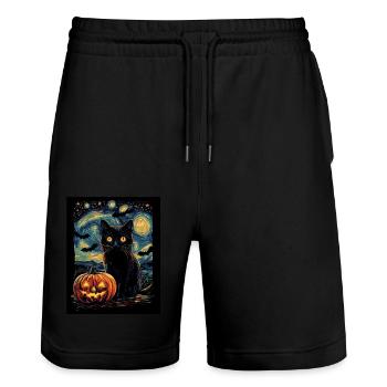 Cadeau d’Halloween Femmes Chat Hommes Enfants Décoration - Short de jogging bio TRAINER Stanley/Stella unisexe - noir - Devant - Nik (191cm) & Marisol (170cm)