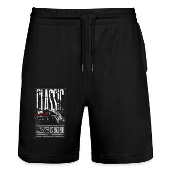 Ich bin nicht alt, ich bin ein Oldtimer, Jahrgang 1990 - Stanley/Stella Unisex Bio Joggingshorts Trainer  - Schwarz - Vorne - Nik (191cm) & Marisol (170cm)