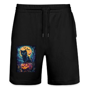 Halloween Gift Women Cat Men Kids Decoration - Stanley/Stella Trainer Unisex Organic Jogging Shorts - black - Front - Nik (191cm) & Marisol (170cm)