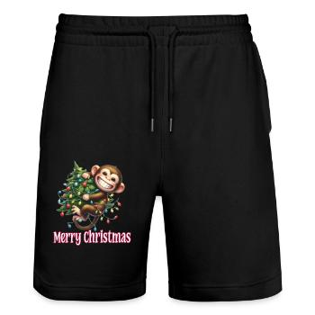 Cute Monkey Little Monkey Merry Christmas - Stanley/Stella Trainer Unisex Organic Jogging Shorts - black - Front - Nik (191cm) & Marisol (170cm)