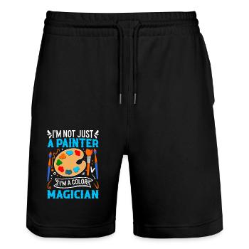 Ich bin nicht nur Maler; Ich bin ein Farbmagier! - Stanley/Stella Unisex Bio Joggingshorts Trainer  - Schwarz - Vorne - Nik (191cm) & Marisol (170cm)