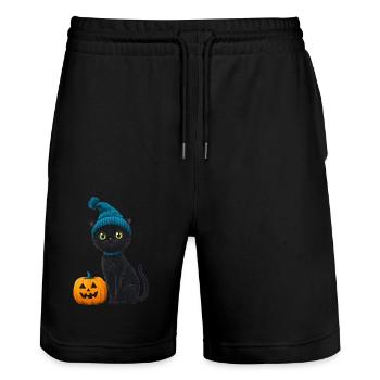 Halloween Gift Women Cat Men Kids Decoration - Stanley/Stella Trainer Unisex Organic Jogging Shorts - black - Front - Nik (191cm) & Marisol (170cm)