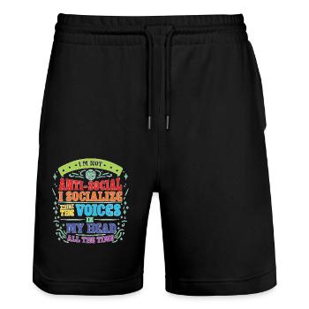 I Socialize With The Voices In My Head - Stanley/Stella Unisex Bio Joggingshorts Trainer  - Schwarz - Vorne - Nik (191cm) & Marisol (170cm)
