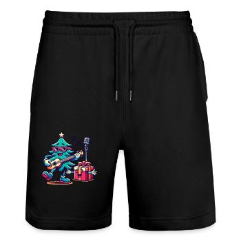 Fröhlicher Weihnachtsbaum Retro Musik - Stanley/Stella Unisex Bio Joggingshorts Trainer  - Schwarz - Vorne - Nik (191cm) & Marisol (170cm)