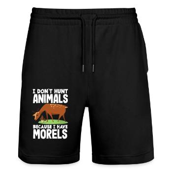 Mushroom picker I don't hunt animals anymore - Stanley/Stella Trainer Unisex Organic Jogging Shorts - black - Front - Nik (191cm) & Marisol (170cm)