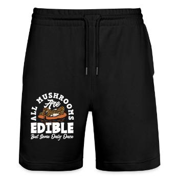 Mushroom Picker Saying All Mushrooms Edible - Stanley/Stella Trainer Unisex Organic Jogging Shorts - black - Front - Nik (191cm) & Marisol (170cm)