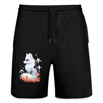 Fuchs Liebhaber Wald Blumen Kunst Füchse Cute Fox - Stanley/Stella Unisex Bio Joggingshorts Trainer  - Schwarz - Vorne - Nik (191cm) & Marisol (170cm)