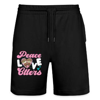 Otter Girl Peace Love Otters - Stanley/Stella Unisex Bio Joggingshorts Trainer  - Schwarz - Vorne - Nik (191cm) & Marisol (170cm)