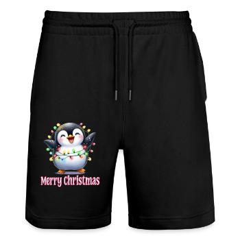 Cute Penguin Christmas Merry Christmas - Stanley/Stella Trainer Unisex Organic Jogging Shorts - black - Front - Nik (191cm) & Marisol (170cm)