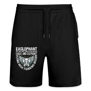 VOLER HAUT EN PENSANT PLUS GRAND - AIGLE ET ÉLÉPHANT - Short de jogging bio TRAINER Stanley/Stella unisexe - noir - Devant - Nik (191cm) & Marisol (170cm)