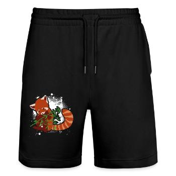 Red Panda Loves Bamboo - Stanley/Stella Trainer Unisex Organic Jogging Shorts - black - Front - Nik (191cm) & Marisol (170cm)