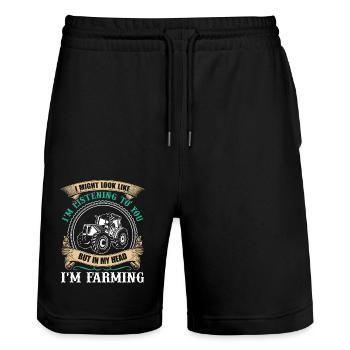 Farmer In My Head I am Farming - Stanley/Stella Trainer Unisex Organic Jogging Shorts - black - Front - Nik (191cm) & Marisol (170cm)