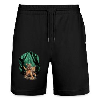 Cat Cats Mouse Mice Adventure Travel Child - Stanley/Stella Trainer Unisex Organic Jogging Shorts - black - Front - Nik (191cm) & Marisol (170cm)