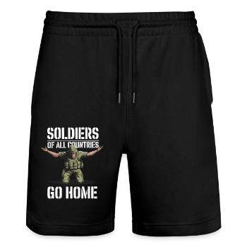 Soldiers of all Countries Go Home Anti Krieg - Stanley/Stella Unisex Bio Joggingshorts Trainer  - Schwarz - Vorne - Nik (191cm) & Marisol (170cm)