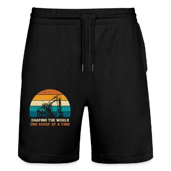 Shape the world with every excavator lift - Stanley/Stella Trainer Unisex Organic Jogging Shorts - black - Front - Nik (191cm) & Marisol (170cm)