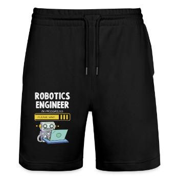 Robotics Engineer In Progress Please Wait - Stanley/Stella Trainer Unisex Organic Jogging Shorts - black - Front - Nik (191cm) & Marisol (170cm)