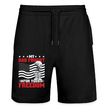 My Dad Fought For Your Freedom 6 - Stanley/Stella Unisex Bio Joggingshorts Trainer  - Schwarz - Vorne - Nik (191cm) & Marisol (170cm)