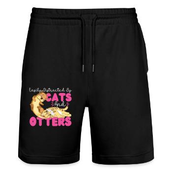 Otter Cat Easily Distracted By - Stanley/Stella Unisex Bio Joggingshorts Trainer  - Schwarz - Vorne - Nik (191cm) & Marisol (170cm)