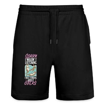 Otter Sorry I Wasn't Listening I - Stanley/Stella Trainer Unisex Organic Jogging Shorts - black - Front - Nik (191cm) & Marisol (170cm)