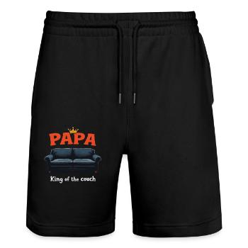 Dad King of the Couch Funny Dad Saying Fathers - Stanley/Stella Trainer Unisex Organic Jogging Shorts - black - Front - Nik (191cm) & Marisol (170cm)