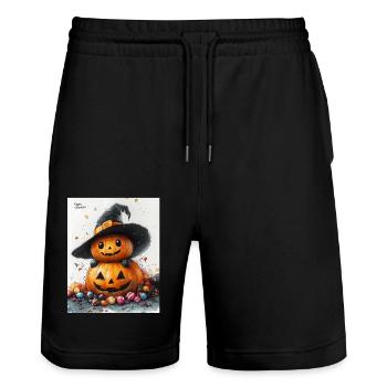 Halloween Gift Women Pumpkin Men Kids - Stanley/Stella Trainer Unisex Organic Jogging Shorts - black - Front - Nik (191cm) & Marisol (170cm)