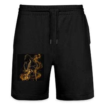 Saxophon - Stanley/Stella Unisex Bio Joggingshorts Trainer  - Schwarz - Vorne - Nik (191cm) & Marisol (170cm)