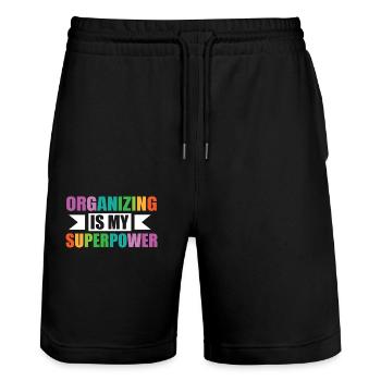 Organizing is my superpower Bunte - Stanley/Stella Trainer Unisex Organic Jogging Shorts - black - Front - Nik (191cm) & Marisol (170cm)
