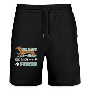 Dachshund Is My Best Friend - Stanley/Stella Trainer Unisex Organic Jogging Shorts - black - Front - Nik (191cm) & Marisol (170cm)