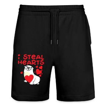 Loutre Saint-Valentin je vole - Short de jogging bio TRAINER Stanley/Stella unisexe - noir - Devant - Nik (191cm) & Marisol (170cm)
