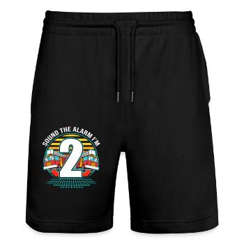 Fire Truck Children's Birthday Party - Stanley/Stella Trainer Unisex Organic Jogging Shorts - black - Front - Nik (191cm) & Marisol (170cm)