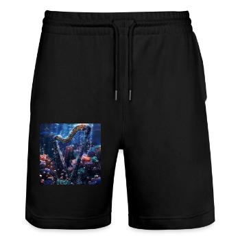 Harfe - Stanley/Stella Unisex Bio Joggingshorts Trainer  - Schwarz - Vorne - Nik (191cm) & Marisol (170cm)