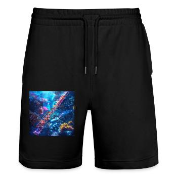 Querflöte - Stanley/Stella Unisex Bio Joggingshorts Trainer  - Schwarz - Vorne - Nik (191cm) & Marisol (170cm)