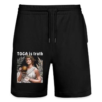 Mme TOGA est la vérité - Short de jogging bio TRAINER Stanley/Stella unisexe - noir - Devant - Nik (191cm) & Marisol (170cm)
