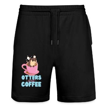 Otter Coffee Otters And Coffee - Stanley/Stella Trainer Unisex Organic Jogging Shorts - black - Front - Nik (191cm) & Marisol (170cm)