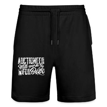 Auctioneer Will Work For Beer - Stanley/Stella Trainer Unisex Organic Jogging Shorts - black - Front - Nik (191cm) & Marisol (170cm)