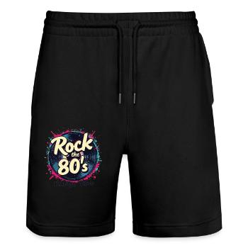 Rock Les années 80 Fête Fête Look rétro des années 80 - Short de jogging bio TRAINER Stanley/Stella unisexe - noir - Devant - Nik (191cm) & Marisol (170cm)