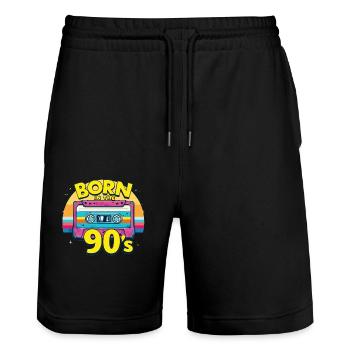 Born in the 90's Kassette Retro Look 90er Fans - Stanley/Stella Unisex Bio Joggingshorts Trainer  - Schwarz - Vorne - Nik (191cm) & Marisol (170cm)