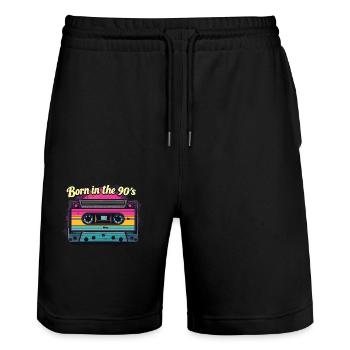 Born in the 90's Kassette Retro Look 90er Fans - Stanley/Stella Unisex Bio Joggingshorts Trainer  - Schwarz - Vorne - Nik (191cm) & Marisol (170cm)