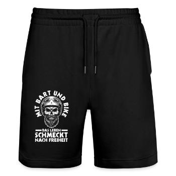 Bärtiger Biker Bartträger Motorradfahrer Motorrad - Stanley/Stella Unisex Bio Joggingshorts Trainer  - Schwarz - Vorne - Nik (191cm) & Marisol (170cm)