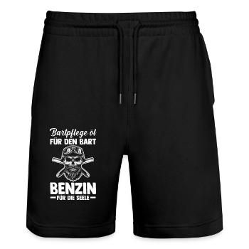 Bärtiger Biker Bartträger Motorradfahrer Motorrad - Stanley/Stella Unisex Bio Joggingshorts Trainer  - Schwarz - Vorne - Nik (191cm) & Marisol (170cm)