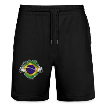 Drapeau brésilien Force Fierté - Short de jogging bio TRAINER Stanley/Stella unisexe - noir - Devant - Nik (191cm) & Marisol (170cm)