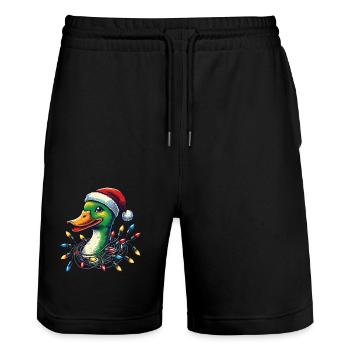 Weihnachten Lustige Ente Mit Lichterkette - Stanley/Stella Unisex Bio Joggingshorts Trainer  - Schwarz - Vorne - Nik (191cm) & Marisol (170cm)