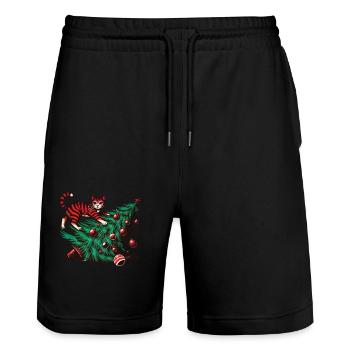 Drôle de chat Noël rétro vintage - Short de jogging bio TRAINER Stanley/Stella unisexe - noir - Devant - Nik (191cm) & Marisol (170cm)