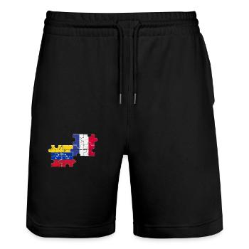 Venezuela France Flag French Venezuelans - Stanley/Stella Trainer Unisex Organic Jogging Shorts - black - Front - Nik (191cm) & Marisol (170cm)