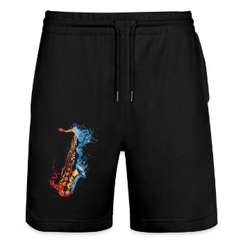 Saxophon - Stanley/Stella Unisex Bio Joggingshorts Trainer  - Schwarz - Vorne - Nik (191cm) & Marisol (170cm)