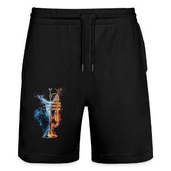 Trompete - Stanley/Stella Unisex Bio Joggingshorts Trainer  - Schwarz - Vorne - Nik (191cm) & Marisol (170cm)