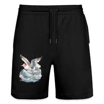 Christmas Maritime Santa Claus Seagull Seagulls Xmas - Stanley/Stella Trainer Unisex Organic Jogging Shorts - black - Front - Nik (191cm) & Marisol (170cm)